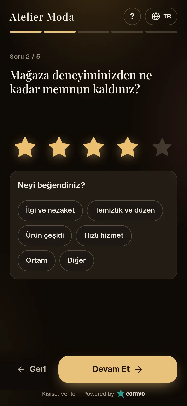 Anket sorusu: yıldızla puanlama