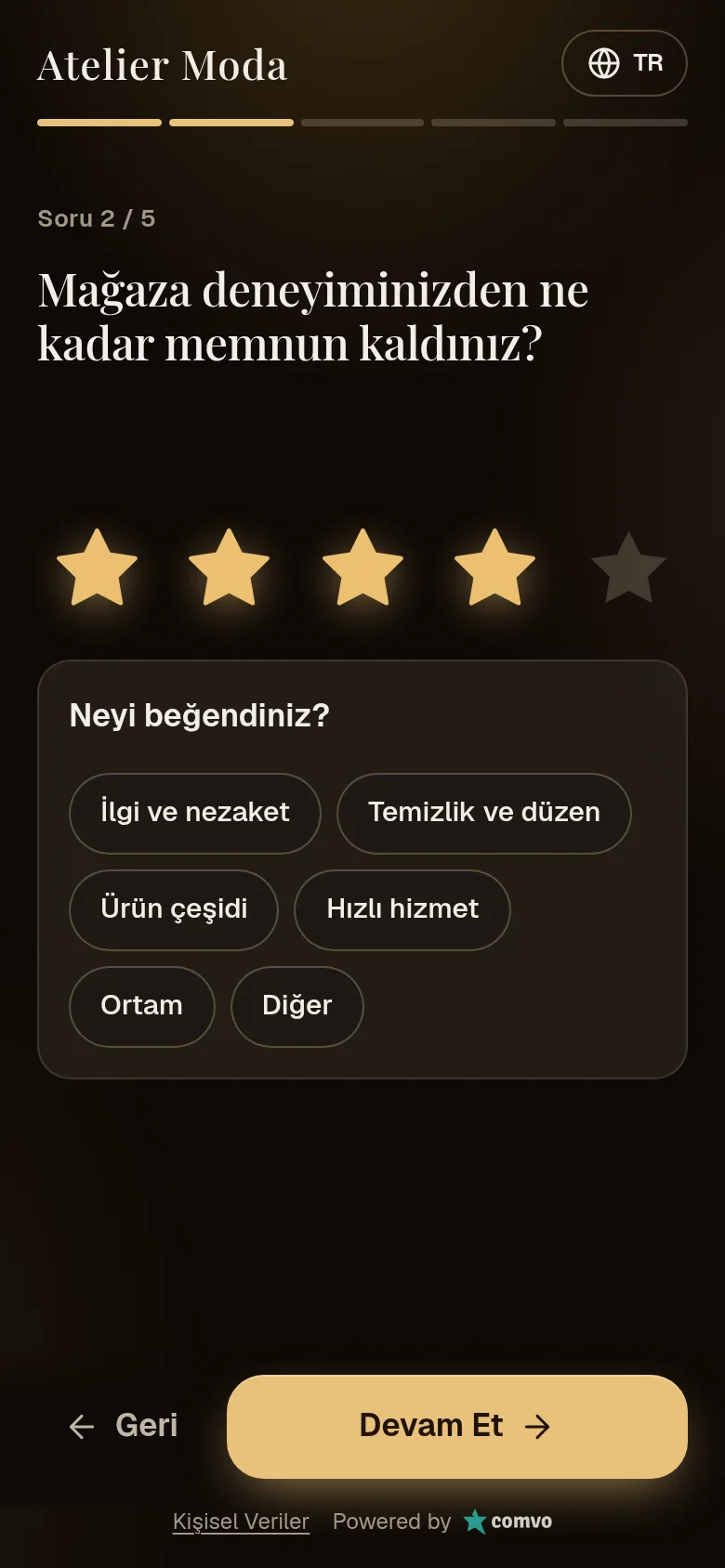 Umfragefrage: Bewertung mit Sternen