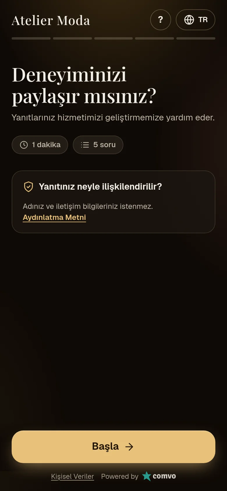 Anketin karşılama ekranı